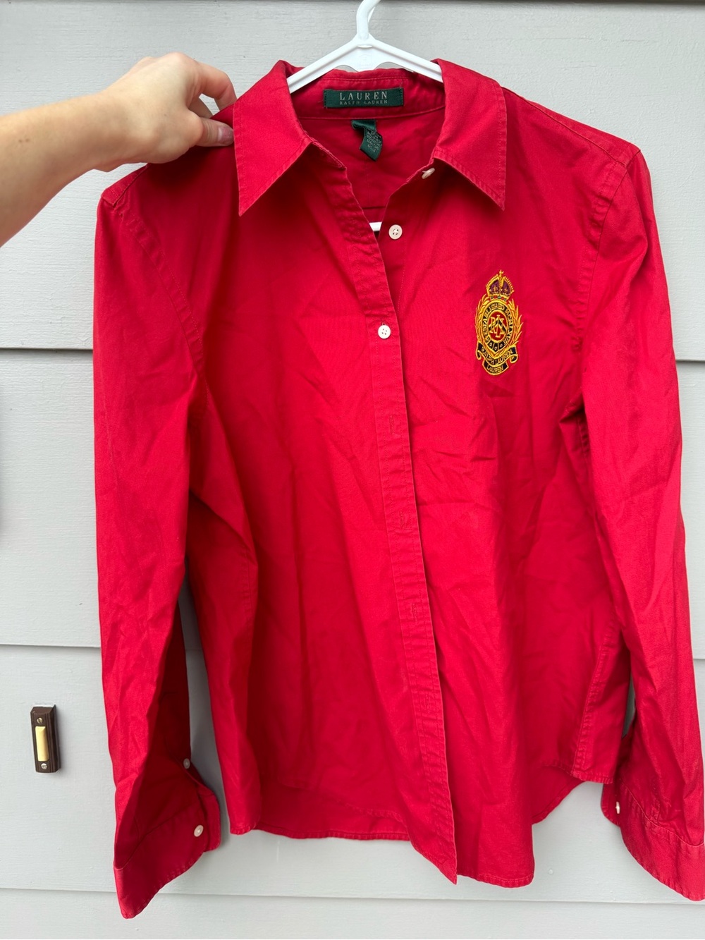 Ralph Lauren Red Button-Down Shirt with Embroidered Crest